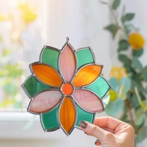 Digital Download Mandala flower stained glass pattern T01, Modern Suncatcher, Diy Stained Glass