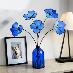 Digital Download Blue Flower T01 Stained Glass Pattern, Modern Suncatcher, Diy Stained Glass - Single Branch