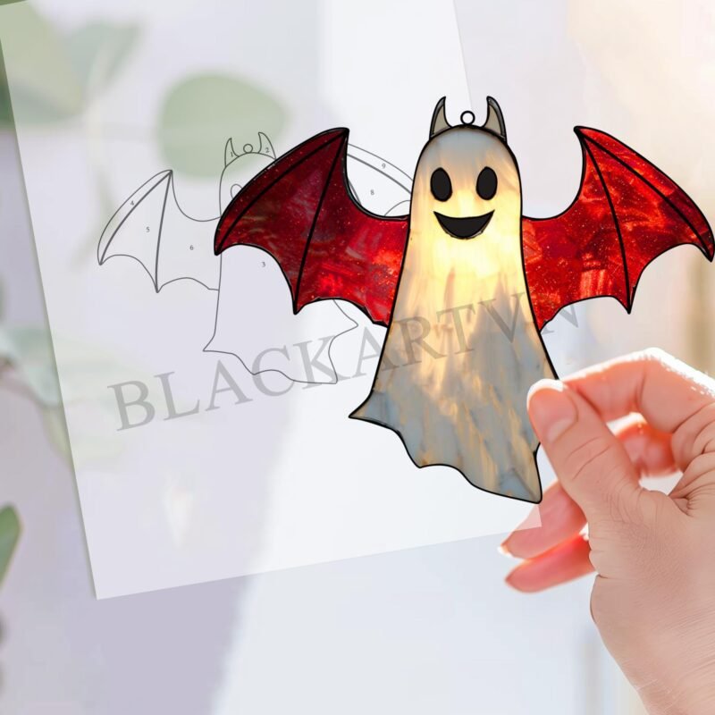 Digital Download two Ghost BAT T05,  Stained Glass Pattern Modern Suncatcher Diy Easy art Hobby License Beginner to Intermediate stain glass - Image 3