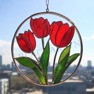 Digital Download Tulip D01 Stained Glass Pattern, Modern Suncatcher, Diy Stained Glass