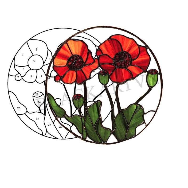 Digital Download poppy flower D01 Stained Glass Pattern, Modern Suncatcher, Diy Stained Glass - Image 3