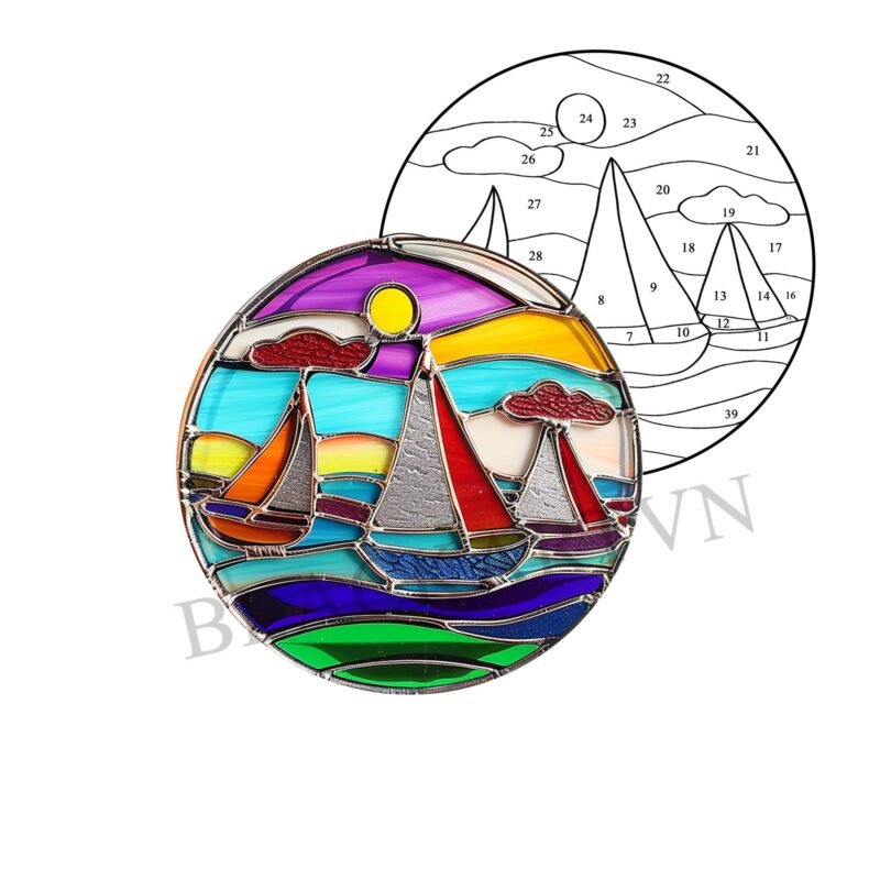 Digital Download Boats V1 Stained Glass Pattern, Modern Suncatcher, Diy Stained Glass - Image 2
