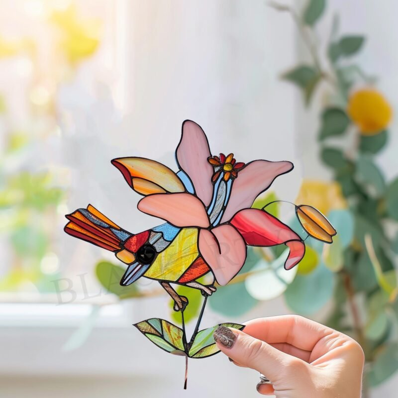 Digital Download Cardianl V08 V1 Stained Glass Pattern, Modern Suncatcher, Diy Stained Glass bird Stained Glass Pattern Digital Download - Image 3