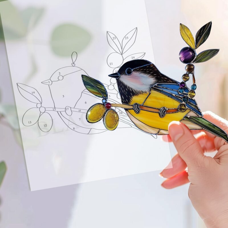 Digital Download chickadee V10 Stained Glass Pattern, Modern Suncatcher, Diy Stained Glass bird  Pattern