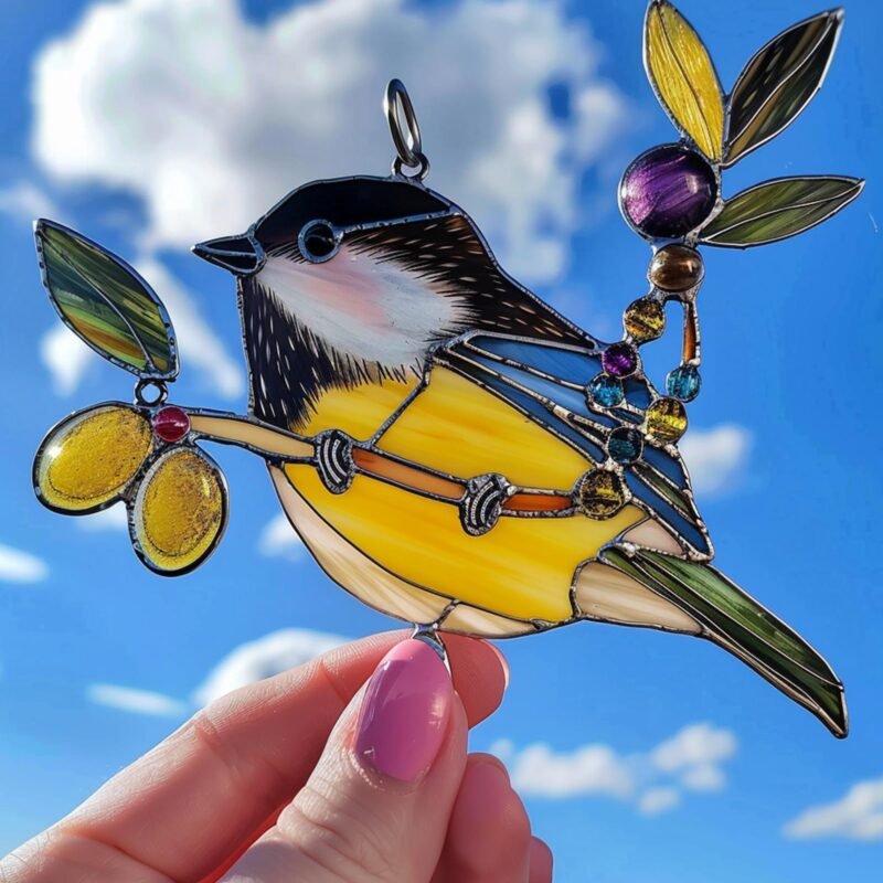 Digital Download chickadee V10 Stained Glass Pattern, Modern Suncatcher, Diy Stained Glass bird  Pattern - Image 4