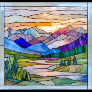 Digital Download Mountain landscape T01,Stained Glass Pattern, Modern Suncatcher, Diy , Stained Glass Windows , Christmas.