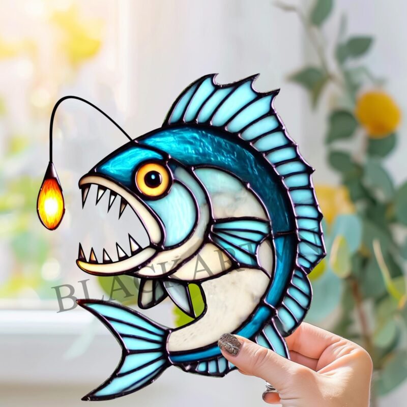 Digital Download Angler Fish Devil Fish  T01 Stained Glass Pattern, Modern Suncatcher, Diy Stained Glass - Image 2