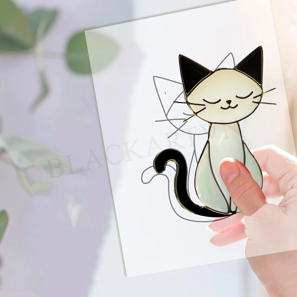 Digital Download Cat ghost T06, Stained Glass Pattern Modern Suncatcher ...