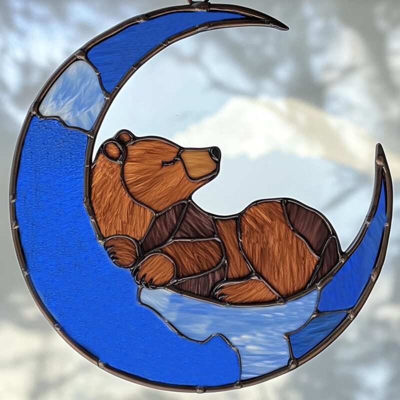 Digital Download Sleep Bear-D02,Stained Glass Pattern,Modern Suncatcher,Diy Stained Glass,Easy art Hobby License Beginner to Intermediate