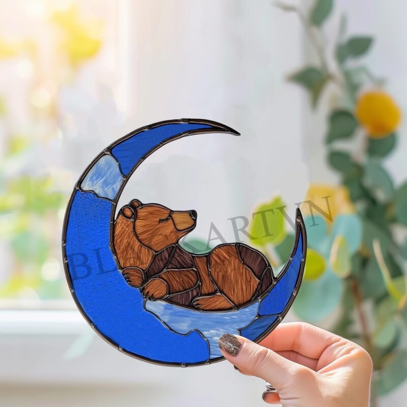 Digital Download Sleep Bear-D02,Stained Glass Pattern,Modern Suncatcher,Diy Stained Glass,Easy art Hobby License Beginner to Intermediate - Image 2