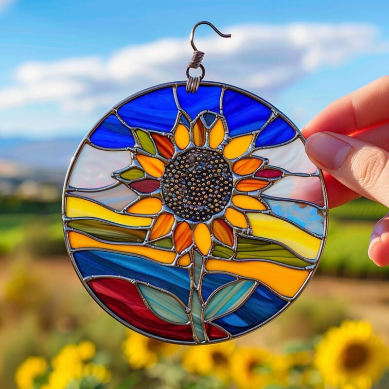 Digital Download sunflower V01 Stained Glass Pattern, Modern Suncatcher, DIY Stained Glass, Stained Glass Moon, Stained glass flower