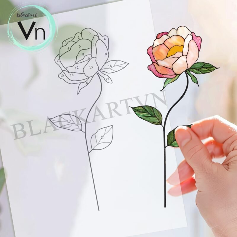 Digital Download Peony Flower T01 Stained Glass Pattern, Modern Suncatcher, Diy Stained Glass - Image 3