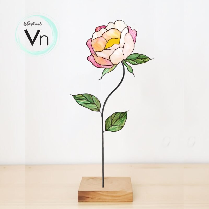 Digital Download Peony Flower T01 Stained Glass Pattern, Modern Suncatcher, Diy Stained Glass