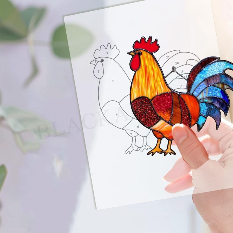 DIGITAL DOWNLOAD pattern  Rooster  T01 Stained Glass Pattern, Modern Suncatcher, Diy Stained Glass,  Beginner - Image 3