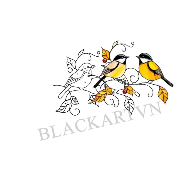 Digital Download  Couple of chickadees T01 Stained Glass Pattern, Modern Suncatcher, Diy Stained Glass| Beginner - Image 4