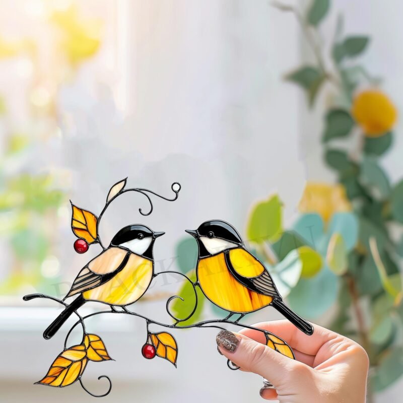 Digital Download  Couple of chickadees T01 Stained Glass Pattern, Modern Suncatcher, Diy Stained Glass| Beginner - Image 2