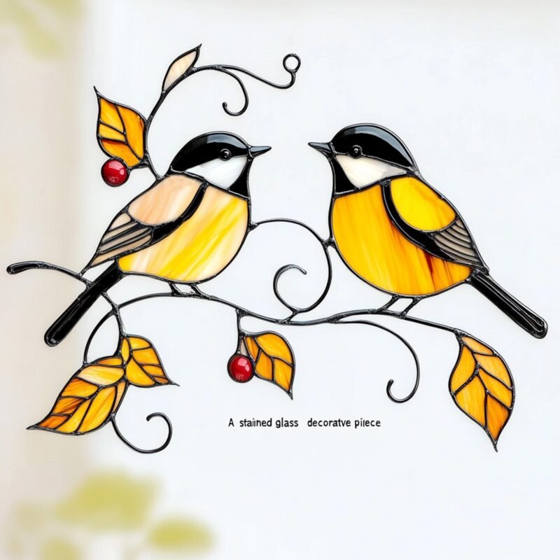 Digital Download  Couple of chickadees T01 Stained Glass Pattern, Modern Suncatcher, Diy Stained Glass| Beginner
