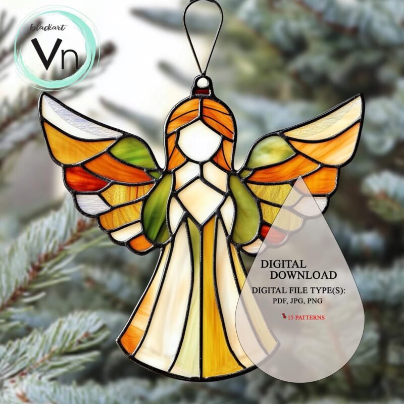 Digital Download Christmas Angel Ornament T01 Stained Glass Pattern   Stained Glass  , Modern Suncatcher, Diy Stained Glass