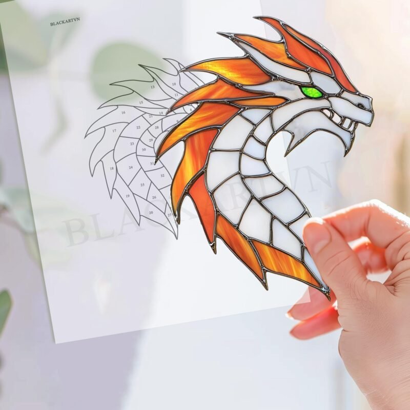 Digital Download Dragon Stained Glass Pattern T01 Stained Glass Pattern, Modern Suncatcher, Diy Stained Glass - Image 3