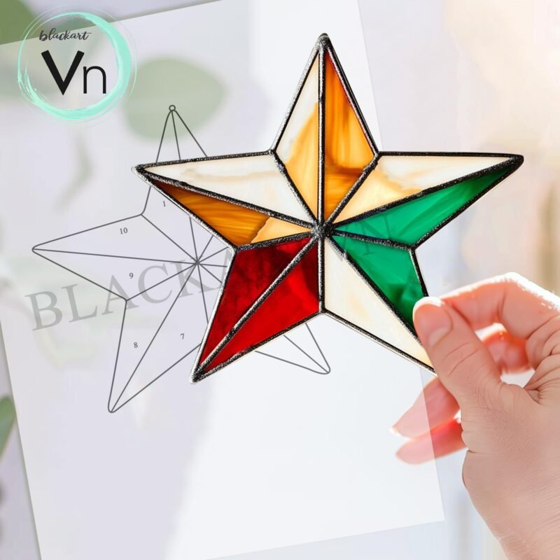 Digital Download Christmas star T01 Stained Glass  , Modern Suncatcher, Diy Stained Glass - Image 3
