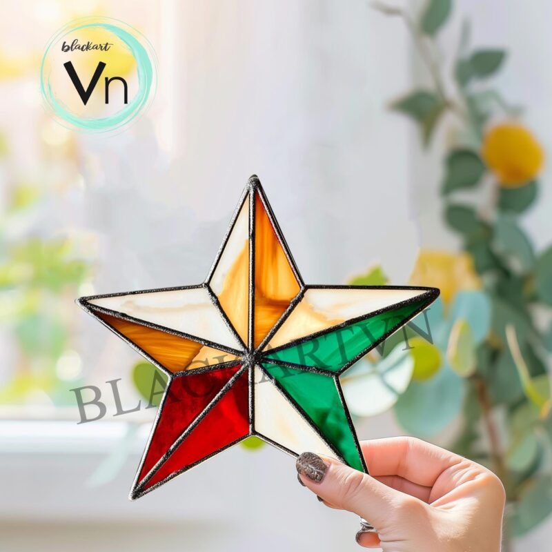 Digital Download Christmas star T01 Stained Glass  , Modern Suncatcher, Diy Stained Glass - Image 2