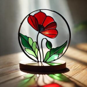 Digital Download Poppy flower  T05 Stained Glass Pattern, Modern Suncatcher, Diy Stained Glass