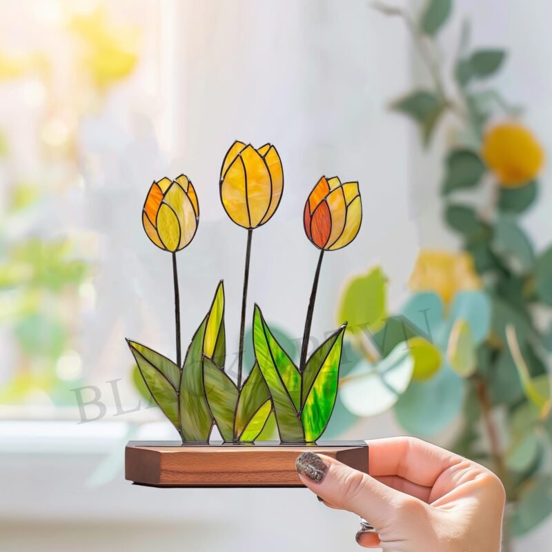 Digital Download Tulip flower T05 Stained Glass Pattern, Modern Suncatcher, Diy Stained Glass - Image 2