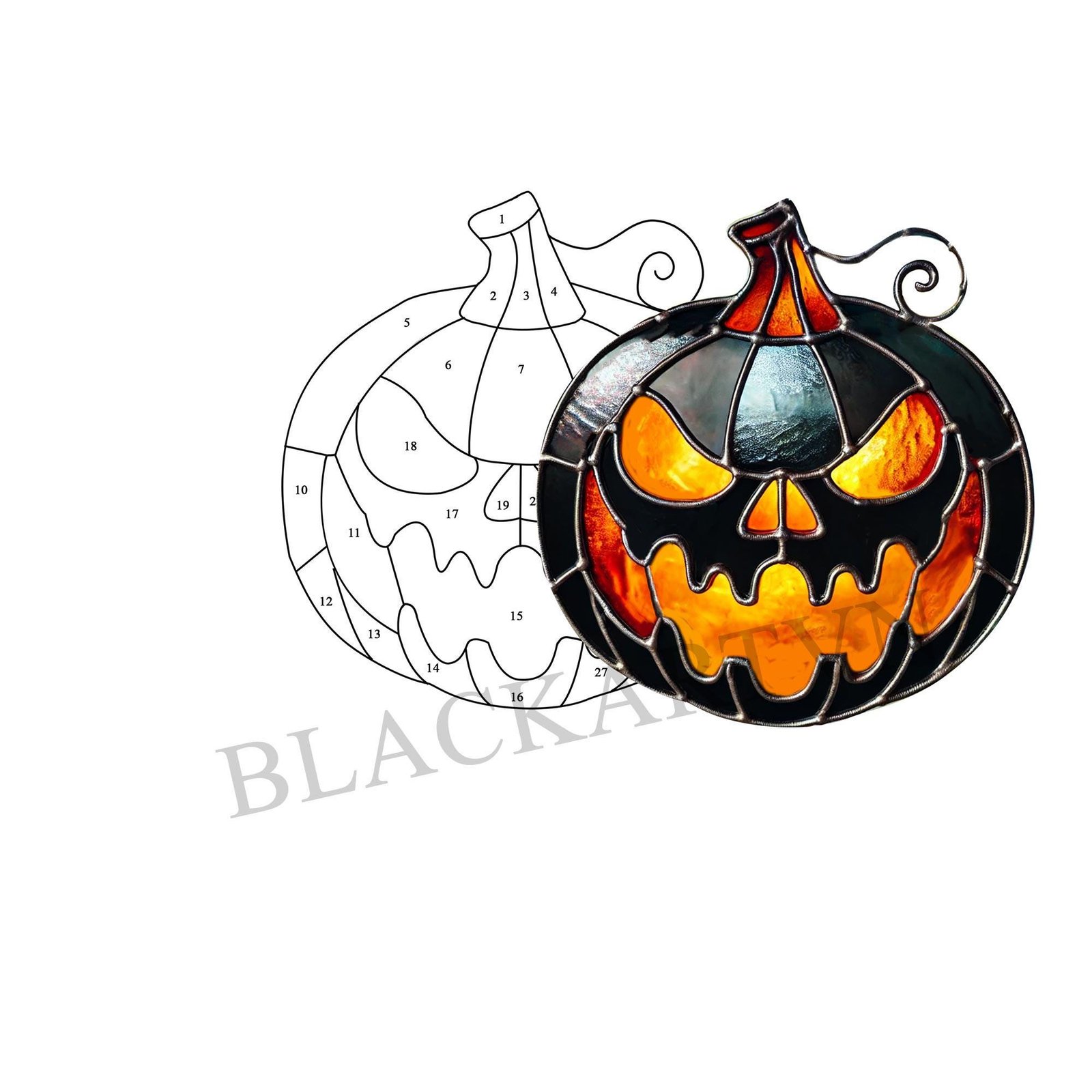 Digital Download Halloween pumpkin T01, Stained Glass Pattern Modern Suncatcher ,professional design - Image 2