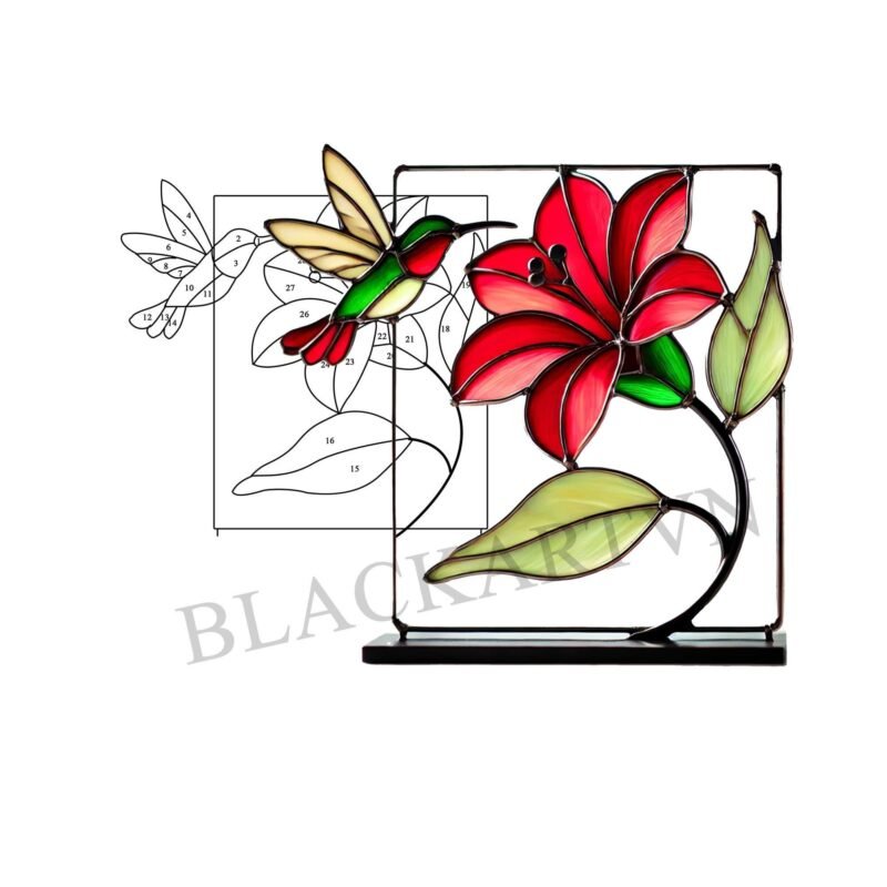 Digital Download Hummingbirds and Flowers  T01 ,Stained Glass Pattern,Modern Suncatcher,Diy Stained Glass - Image 3