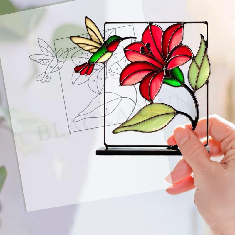 Digital Download Hummingbirds and Flowers  T01 ,Stained Glass Pattern,Modern Suncatcher,Diy Stained Glass - Image 2