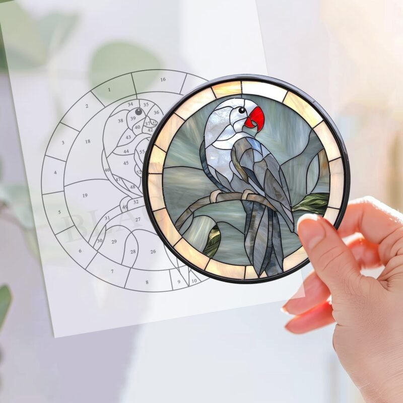 Digital Download  Gray parrot  Bird T07 Stained Glass Pattern, Modern Suncatcher, Diy Stained Glass, - Image 2
