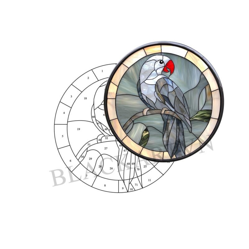Digital Download  Gray parrot  Bird T07 Stained Glass Pattern, Modern Suncatcher, Diy Stained Glass, - Image 3
