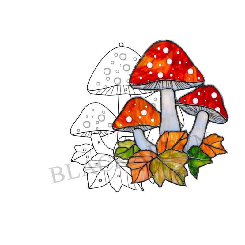 Digital Download Mushroom T05 Stained Glass Pattern, Modern Suncatcher, Diy Stained Glass - Image 3