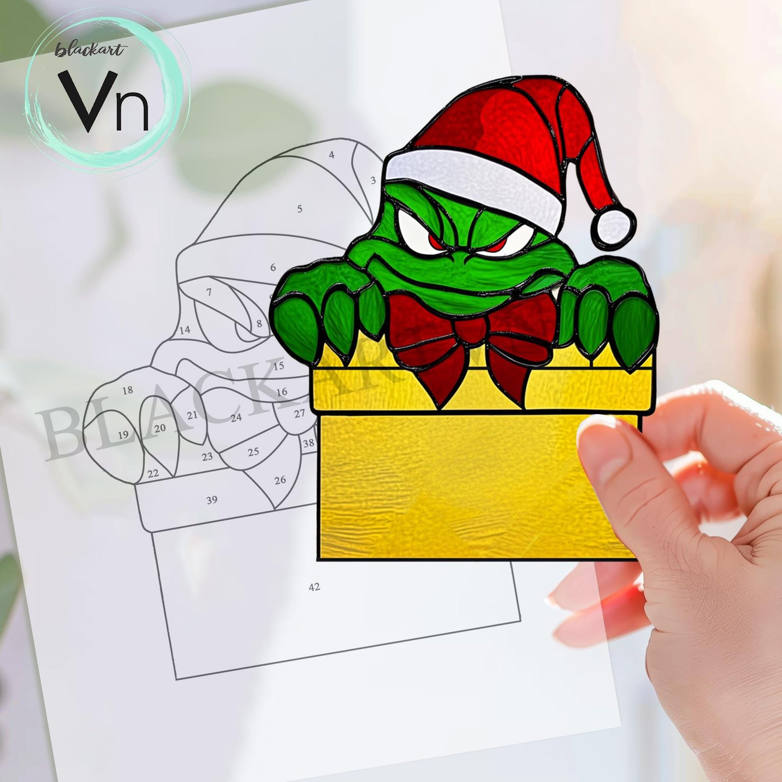Digital Download Grinch T01 stained glass ornaments, DIY stained glass, Christmas Suncatcher patterns, grinch christmas patterns - Image 3