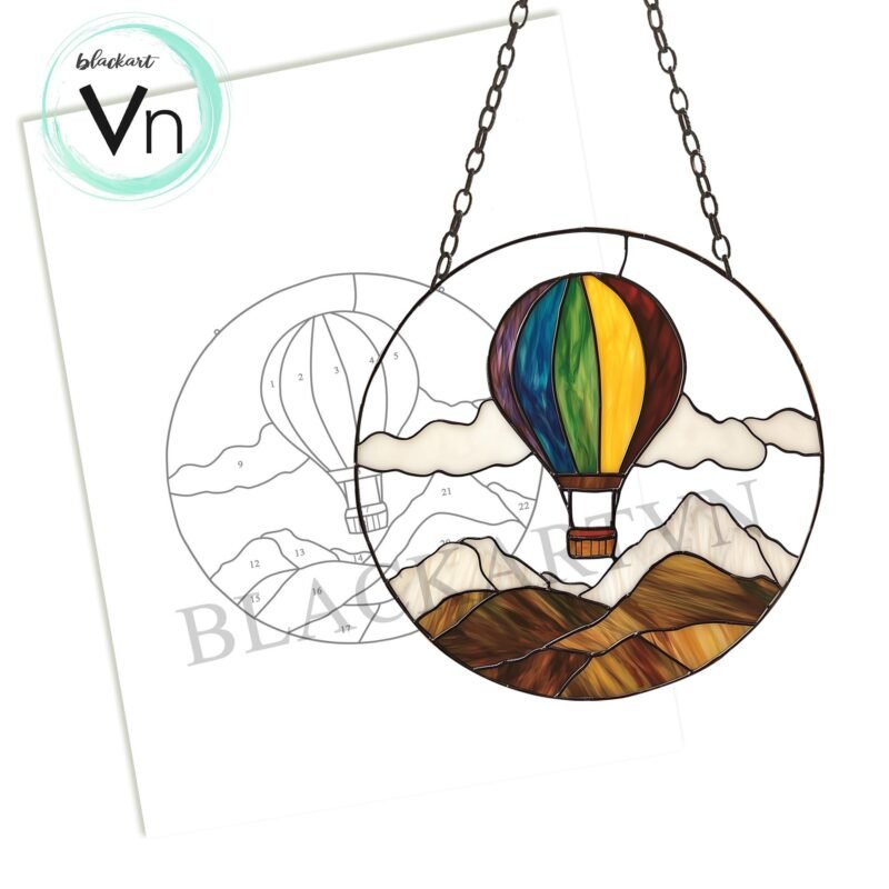 Digital Download Stained Glass Balloon Mountain T01, Modern Suncatcher, Diy Stained Glass,Window Hanging Decor. - Image 4