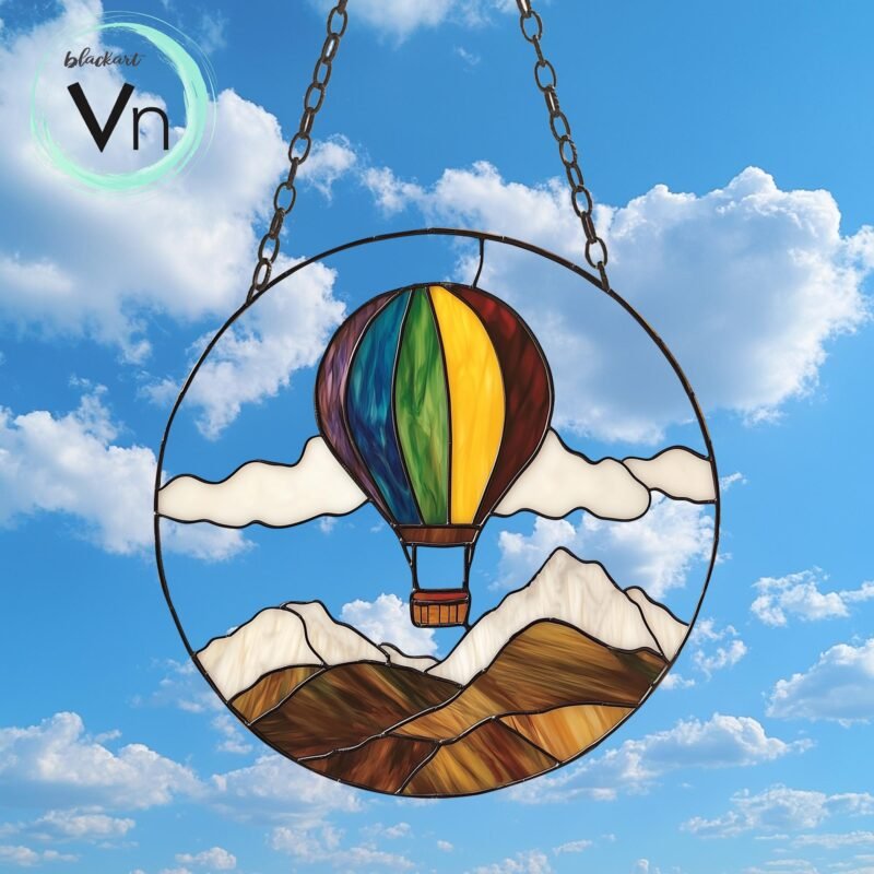 Digital Download Stained Glass Balloon Mountain T01, Modern Suncatcher, Diy Stained Glass,Window Hanging Decor. - Image 2