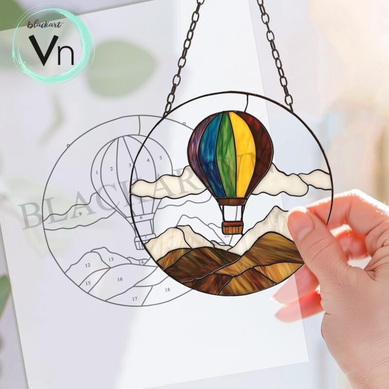 Digital Download Stained Glass Balloon Mountain T01, Modern Suncatcher, Diy Stained Glass,Window Hanging Decor. - Image 5