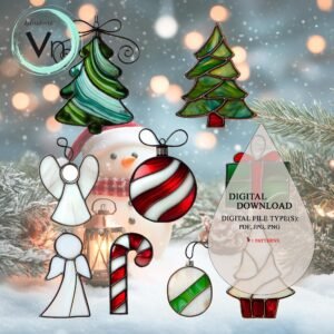 Digital Download Christmas decoration colors T01 Stained Glass Pattern, Modern Suncatcher, Diy Stained Glass
