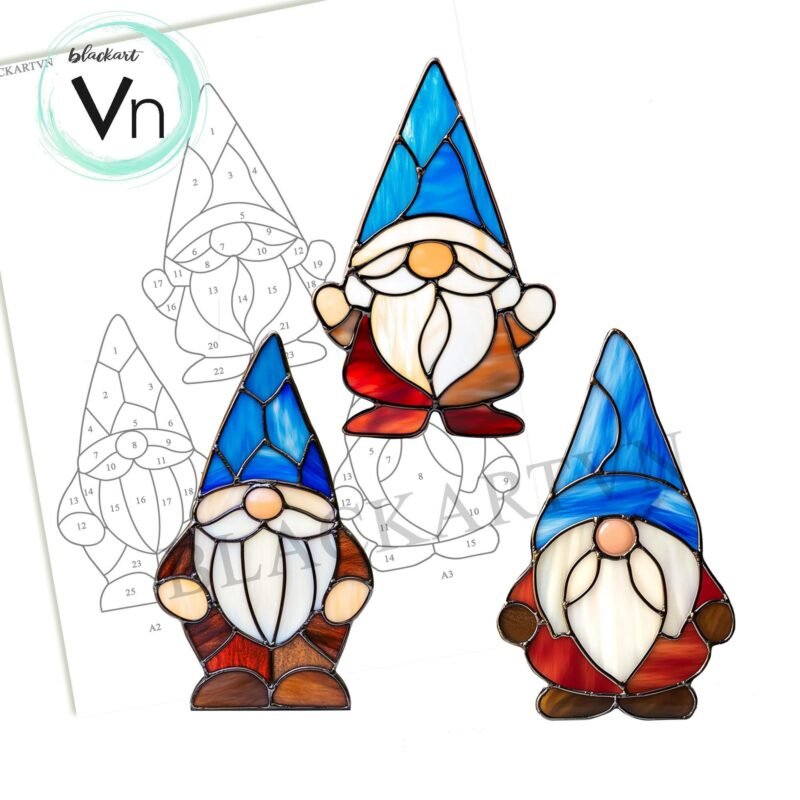 Digital Download Gnome Ornament  Stained Glass Pattern T03 Stained Glass  , Modern Suncatcher, Diy Stained Glass
