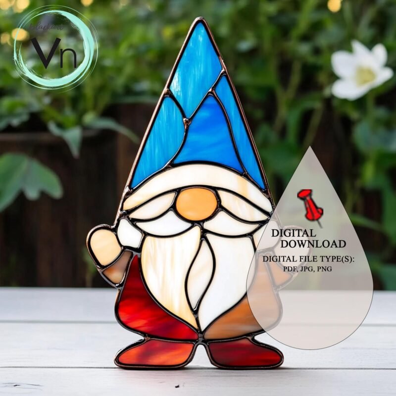 Digital Download Gnome Ornament  Stained Glass Pattern T03 Stained Glass  , Modern Suncatcher, Diy Stained Glass - Image 3