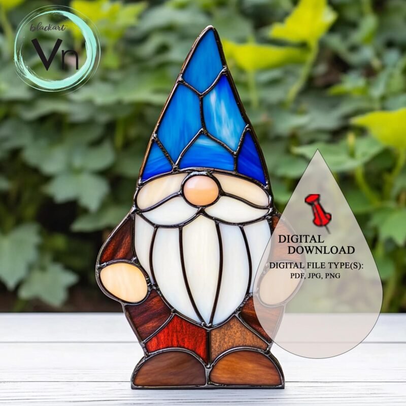 Digital Download Gnome Ornament  Stained Glass Pattern T03 Stained Glass  , Modern Suncatcher, Diy Stained Glass - Image 4