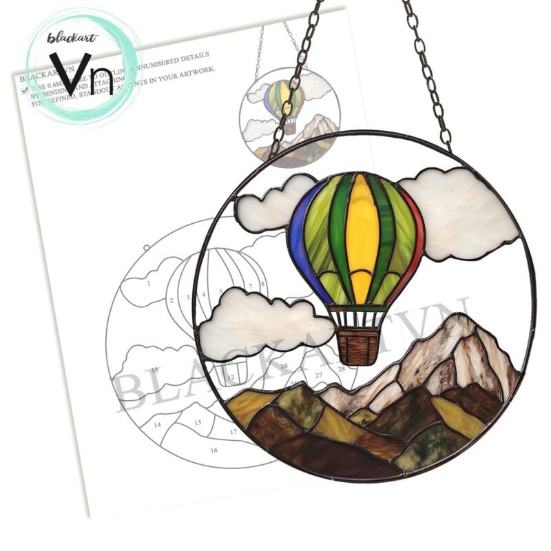 Digital Download Stained Glass Balloon Mountain T02, Modern Suncatcher, Diy Stained Glass,Window Hanging Decor. - Image 5