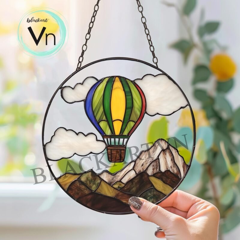 Digital Download Stained Glass Balloon Mountain T02, Modern Suncatcher, Diy Stained Glass,Window Hanging Decor. - Image 3