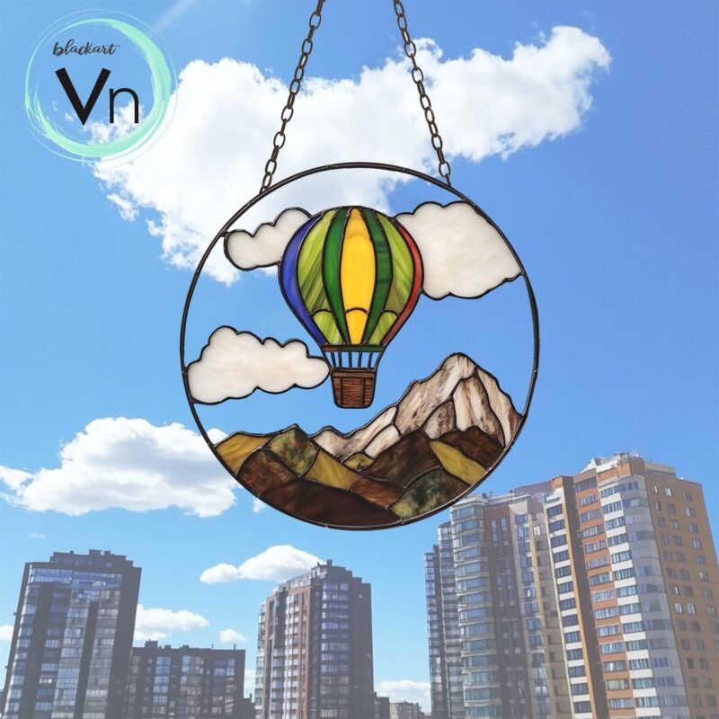 Digital Download Stained Glass Balloon Mountain T02, Modern Suncatcher, Diy Stained Glass,Window Hanging Decor. - Image 2