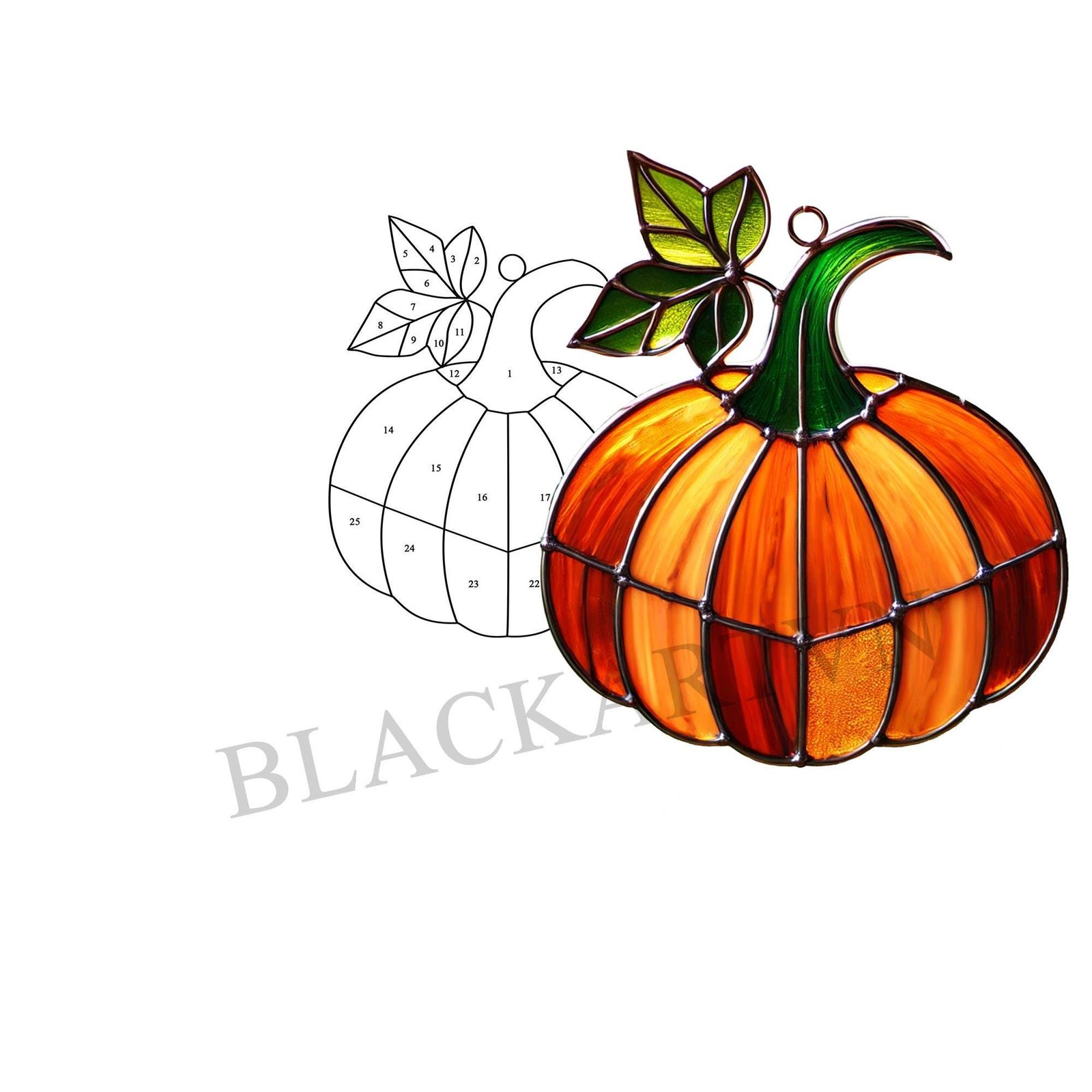 Digital Download Halloween pumpkin T03, Stained Glass Pattern Modern Suncatcher , - Image 3