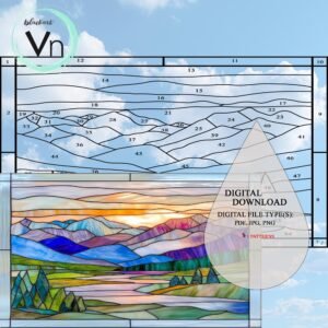 Digital Download CUSTOM size  Mountain landscape 33x20 inch ,Stained Glass Pattern, Modern Suncatcher, Diy , Stained Glass Windows ,