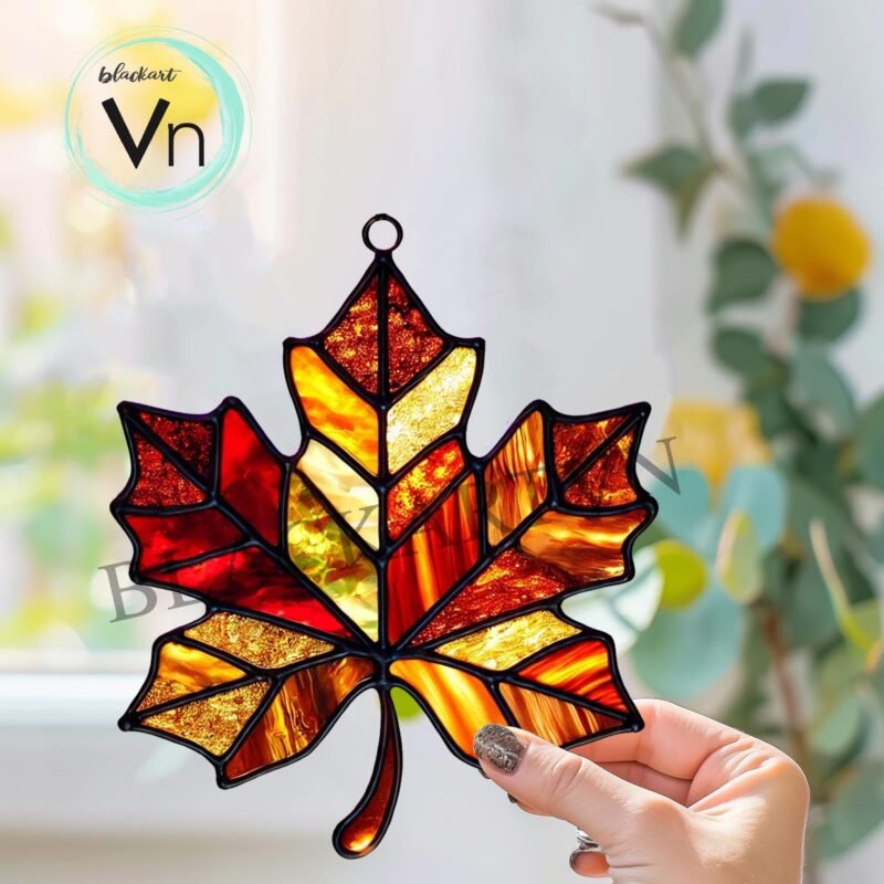 Digital Download maple leaf T01 Stained Glass Pattern, Modern Suncatcher, Diy Stained Glass - Image 2