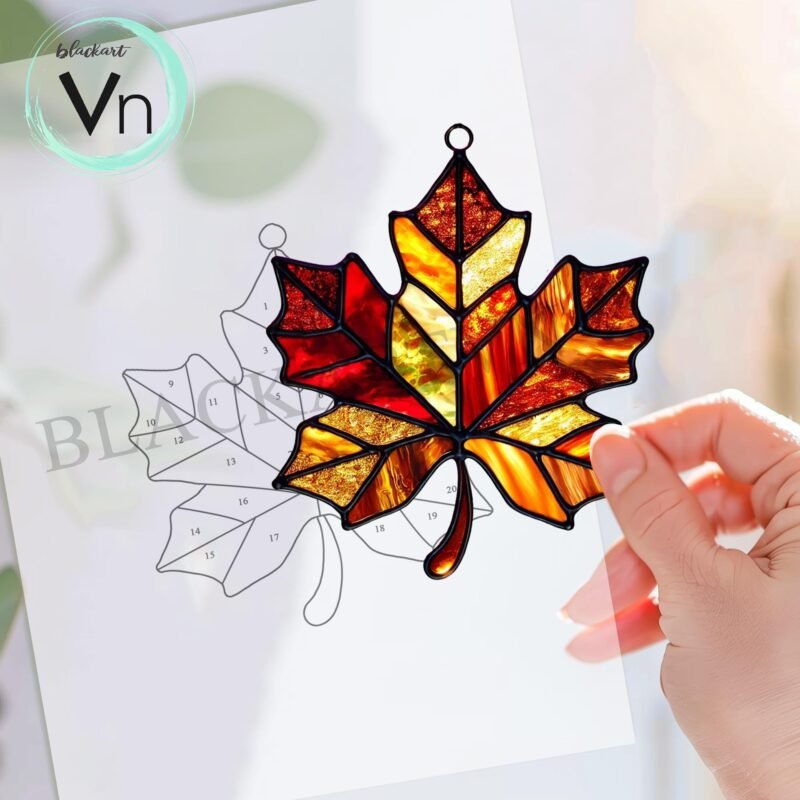 Digital Download maple leaf T01 Stained Glass Pattern, Modern Suncatcher, Diy Stained Glass - Image 3