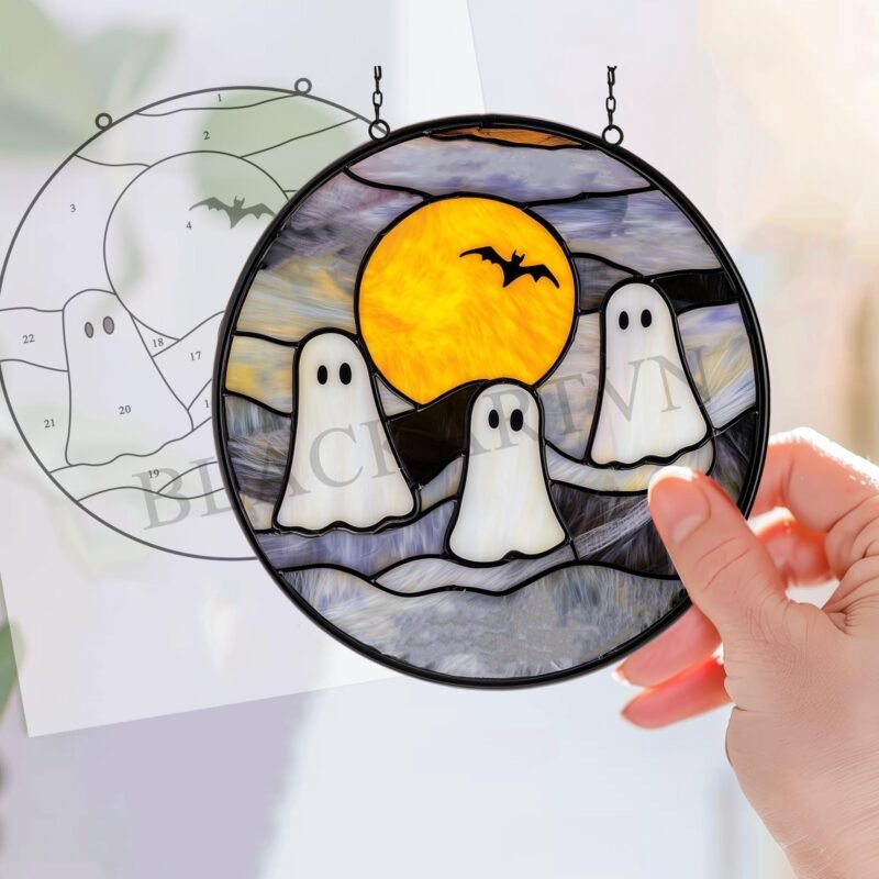 Digital Download Ghost Moon Glass T06,  Stained Glass Pattern Modern - Image 3
