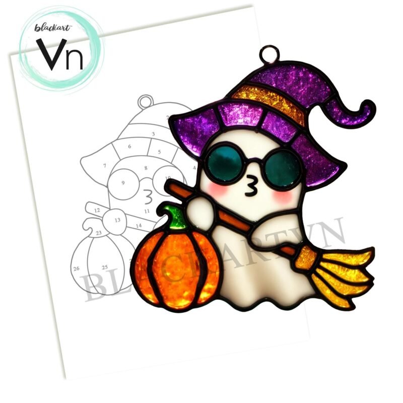 Digital Download Halloween Ghost T03,  Stained Glass Pattern Modern Suncatcher Diy Easy art Hobby License Beginner - Image 4